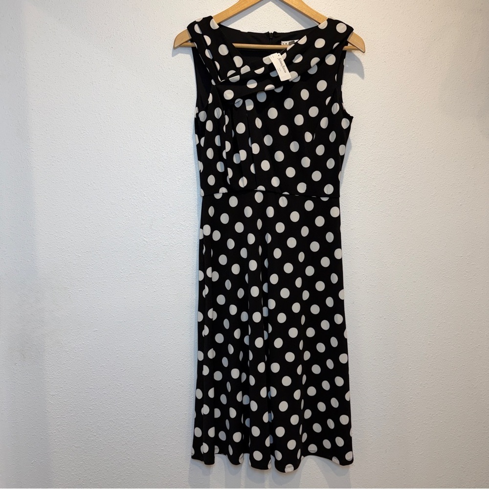 Neiman Marcus Black and White Polka Dot Midi Dress NWT Size 6